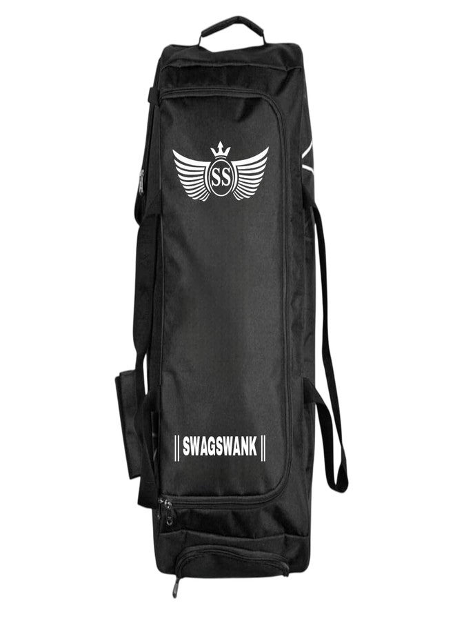 SWAGSWANK Cricket Kit Bag Dedicated Bat Pocket Durable Polyester Construction Adjustable Shoulder Straps Water-Resistant Design Stylish Cricket Bag for Cricketers (Black) - Image 1