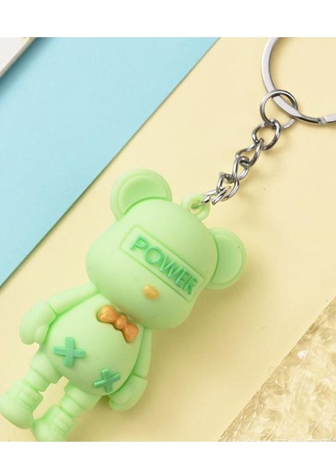 ميدالية مفاتيح كرتونية بتصميم دب بربطة عنق وكلمة قوة سلسلة مفاتيح أنيقة