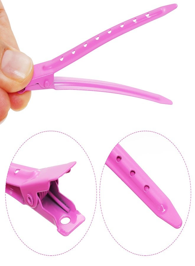 Bantoye 24 Packs Duck Bill Clips, Bantoye 3.35 Inches Rustproof Metal Alligator Curl Clips with Holes for Hair Styling, Hair Coloring, Rose Red - Image 3