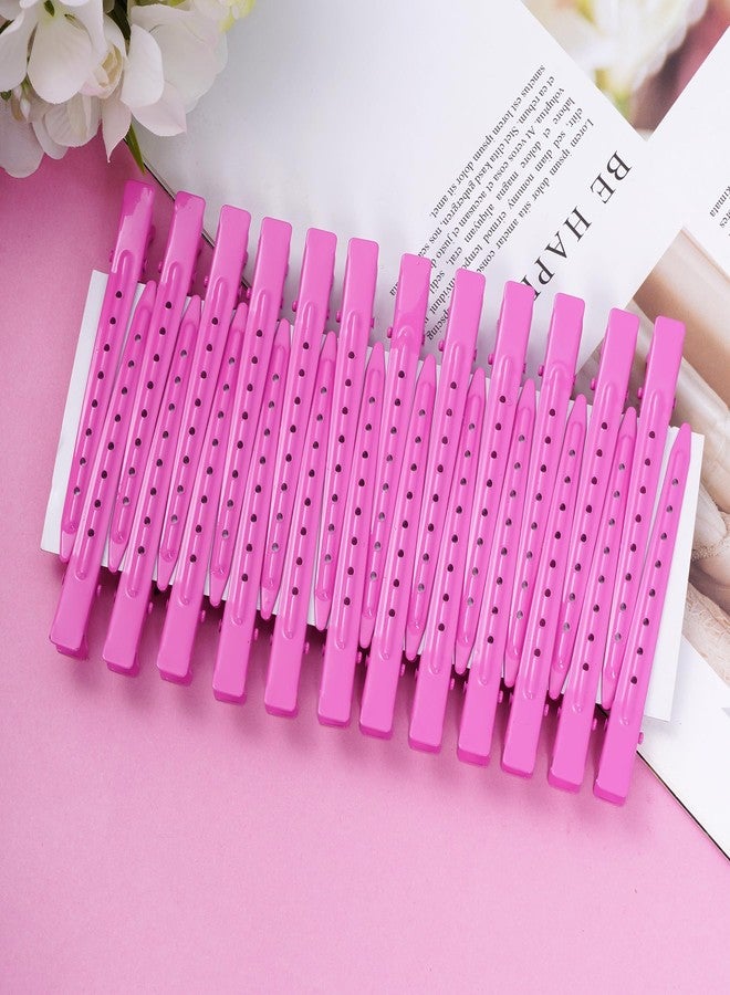 Bantoye 24 Packs Duck Bill Clips, Bantoye 3.35 Inches Rustproof Metal Alligator Curl Clips with Holes for Hair Styling, Hair Coloring, Rose Red - Image 4