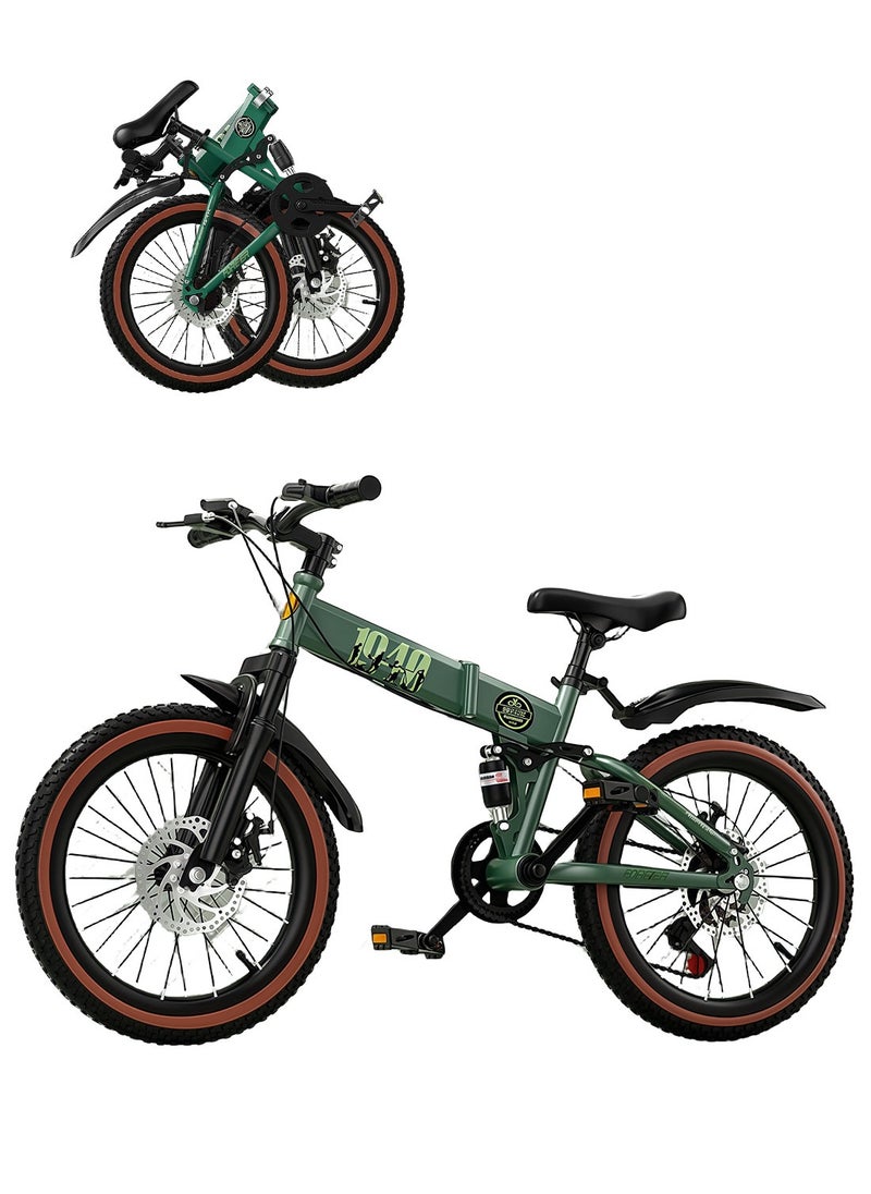 Forever 18 Inch Foldable Mountain Bike，with Adjustable Seat and Lightweight High-Carbon Steel Dual Disc Brakes, for 6-10 Years Boys and Girls  - Image 1