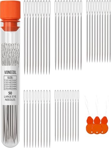 VONEEDL 50 Large Eye Heavy Duty Needles - 5 Sizes Easy to Thread Sharp Point Needles Perfect for Hand Sewing, Knitting, Crewel Darning, Crafting, and DIY - Image 1