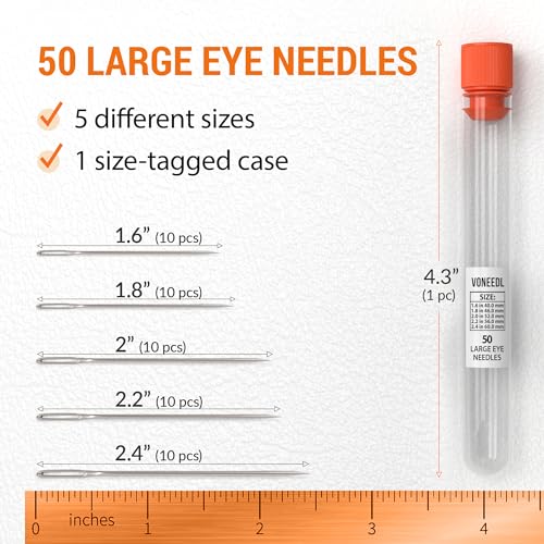 VONEEDL 50 Large Eye Heavy Duty Needles - 5 Sizes Easy to Thread Sharp Point Needles Perfect for Hand Sewing, Knitting, Crewel Darning, Crafting, and DIY - Image 2
