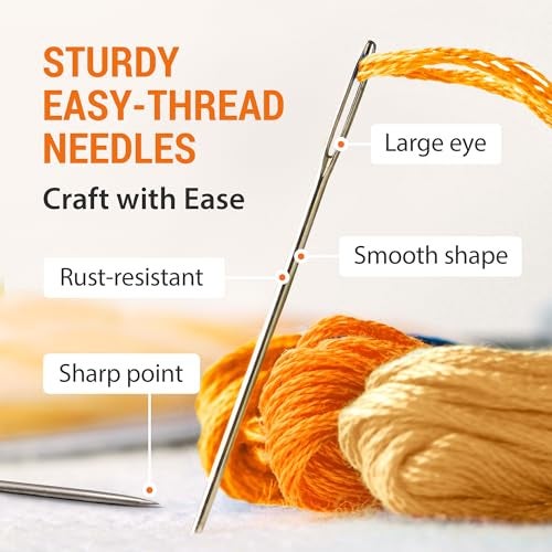 VONEEDL 50 Large Eye Heavy Duty Needles - 5 Sizes Easy to Thread Sharp Point Needles Perfect for Hand Sewing, Knitting, Crewel Darning, Crafting, and DIY - Image 4