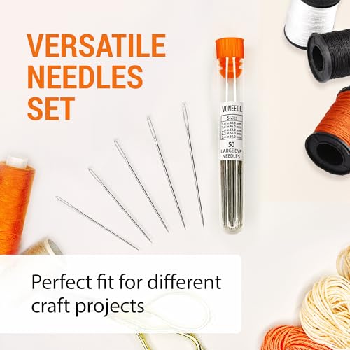 VONEEDL 50 Large Eye Heavy Duty Needles - 5 Sizes Easy to Thread Sharp Point Needles Perfect for Hand Sewing, Knitting, Crewel Darning, Crafting, and DIY - Image 5