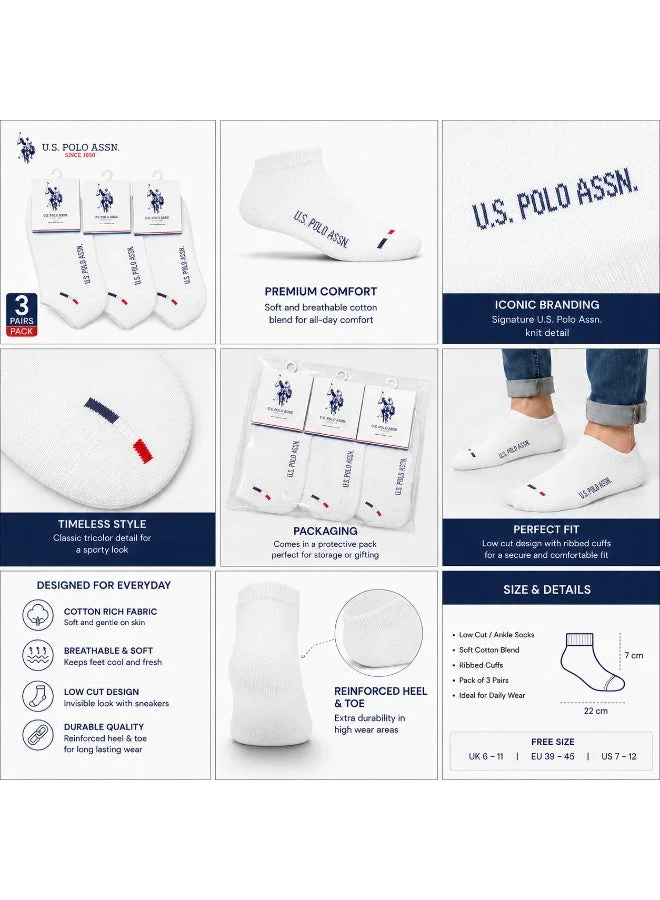 U.S. Polo Assn. WHITE U.S. Polo Assn. Mens Ankle Socks White for Men | Best Price UAE