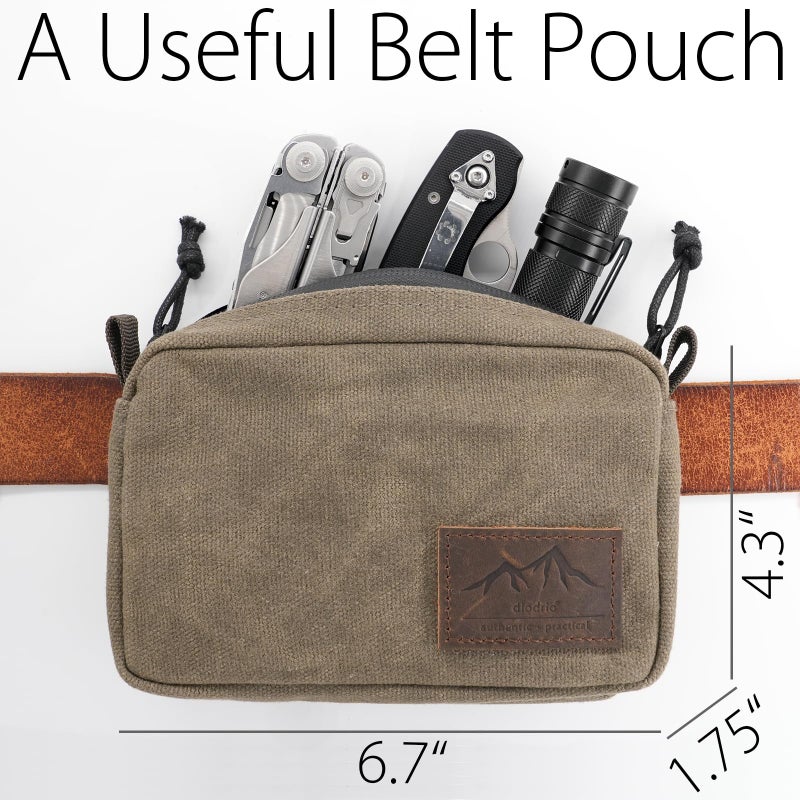 diodrio Belt Pouch for Men Women YKK Zippers EDC Pouch, Belt Bag Waist Pack for Traveling, Hiking, Outdoors, Water Resistant, Heavy Duty Waxed Canvas, Olive, Medium - Image 2