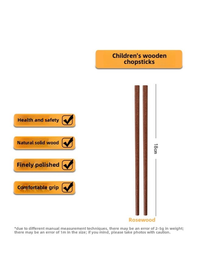 Portable Chopsticks Household Solid Wood Chicken Wings Wooden Paint-free Wax-free Children's Kindergarten Children's Short Chopsticks Baby's Wooden Chopsticks-Color:Red Sandalwood Children's Chopsticks/18cm  - Image 1