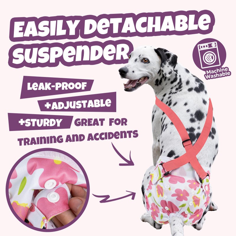 Pet Soft Dog Diapers Female with Suspenders, 3 Pack Reusable Female Dog Diapers for Heat, Dog Period Panties for Doggie in Cycle(X-Small, Flowers) - Image 5