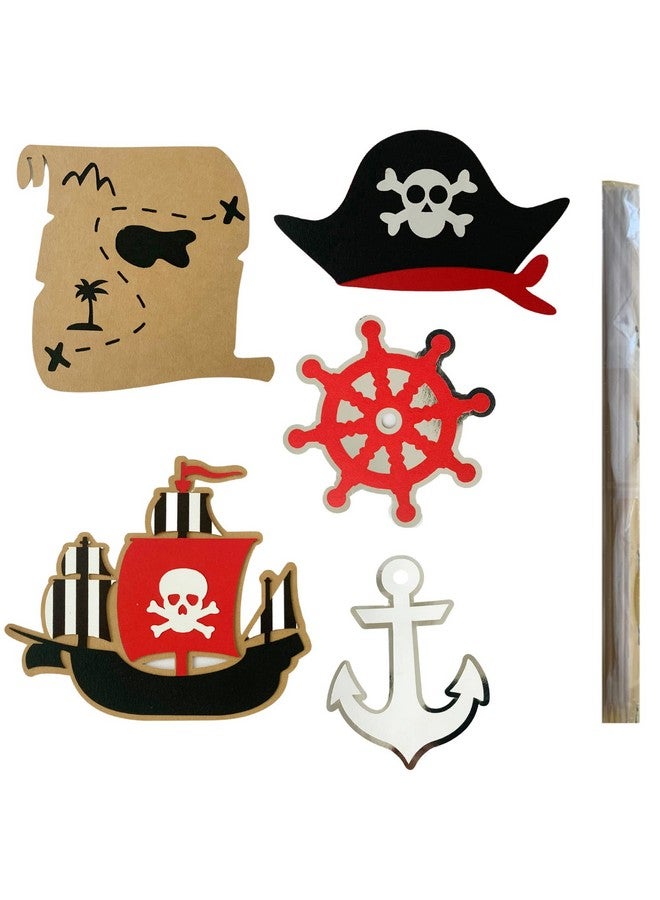 Pinfliers Pirate Theme Paper Cutouts for Centerpiece, 5 Pieces, Black, Red, Brown, White - Image 1