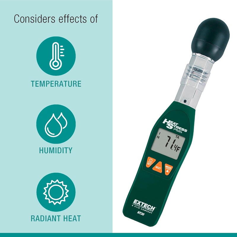 Extech HT30 Heat Stress WBGT Meter - Accurate Temperature and Humidity Measurement Device - Image 3