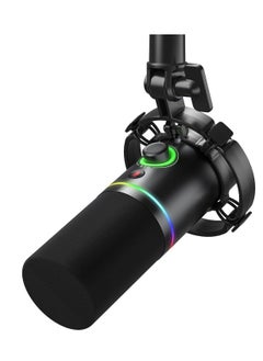 KASTWAVE XLR/USB Dynamic Microphone Kit, Gaming Microphone Set, RGB Podcast Mic with Software for Streaming, Gaming, Recording, Voice-Over, Metal Microphone with Mute, Headphone Jack, and so (Black)  - Image 1