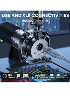 KASTWAVE XLR/USB Dynamic Microphone Kit, Gaming Microphone Set, RGB Podcast Mic with Software for Streaming, Gaming, Recording, Voice-Over, Metal Microphone with Mute, Headphone Jack, and so (Black)  - Image 5
