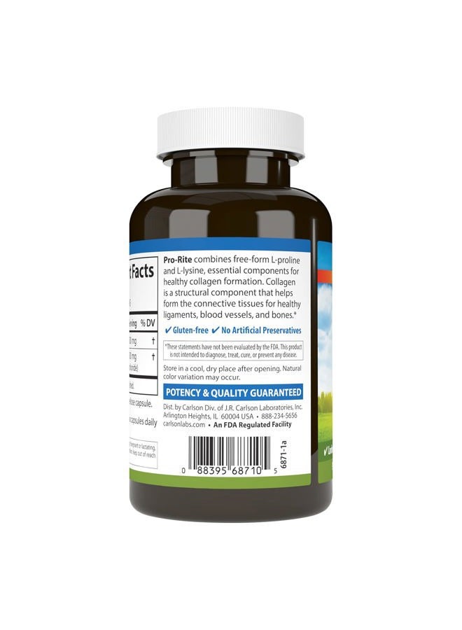 Carlson Pro-Rite, Free-Form L-Proline & L-Lysine, Health, Joint Support & Collagen Formation, 90 Capsules - Image 3
