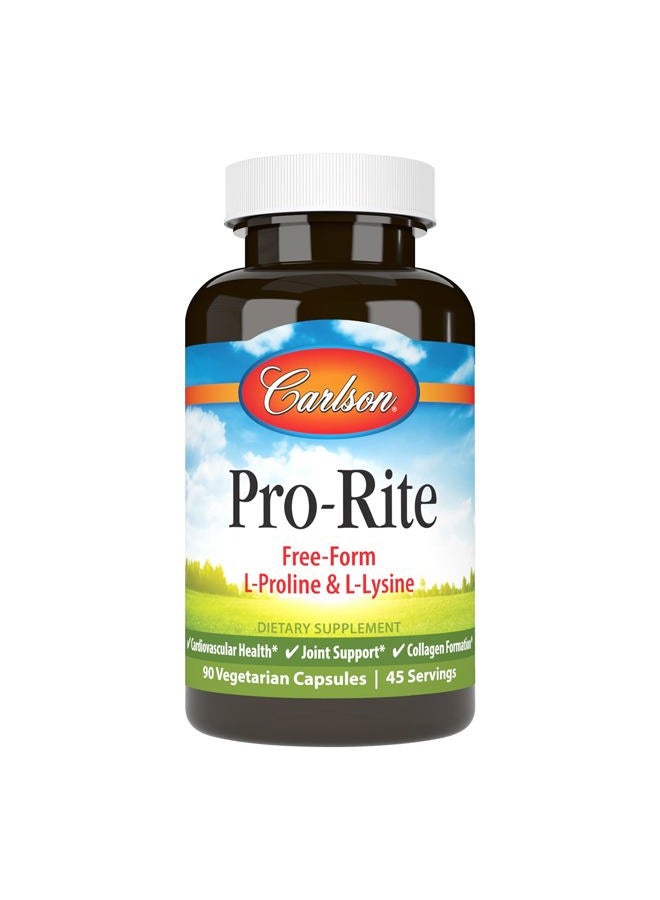Carlson Pro-Rite, Free-Form L-Proline & L-Lysine, Health, Joint Support & Collagen Formation, 90 Capsules - Image 1