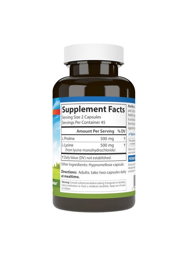 Carlson Pro-Rite, Free-Form L-Proline & L-Lysine, Health, Joint Support & Collagen Formation, 90 Capsules - Image 2