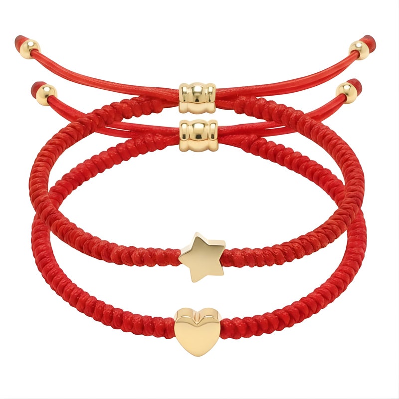 Cherry Tree Collection Lucky Red String - Set of Heart + Star Bracelet - for Protection & Good Luck â€“ Adjustable Red Thread Bracelet for Men & Women, Bracelet for Protection & Luck - Set of 2 - Image 1