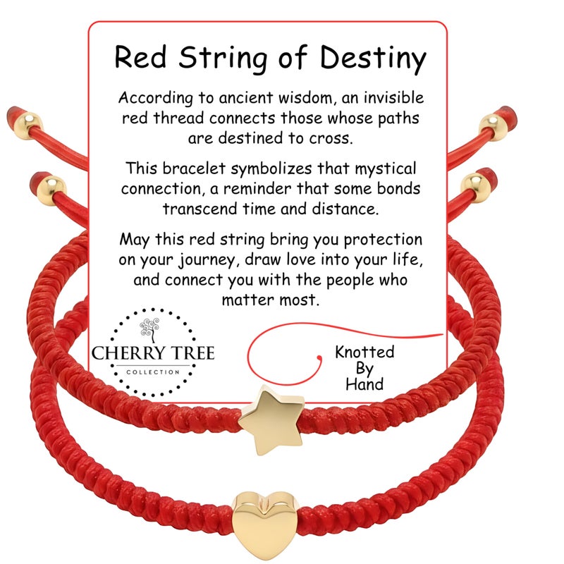 Cherry Tree Collection Lucky Red String - Set of Heart + Star Bracelet - for Protection & Good Luck â€“ Adjustable Red Thread Bracelet for Men & Women, Bracelet for Protection & Luck - Set of 2 - Image 2