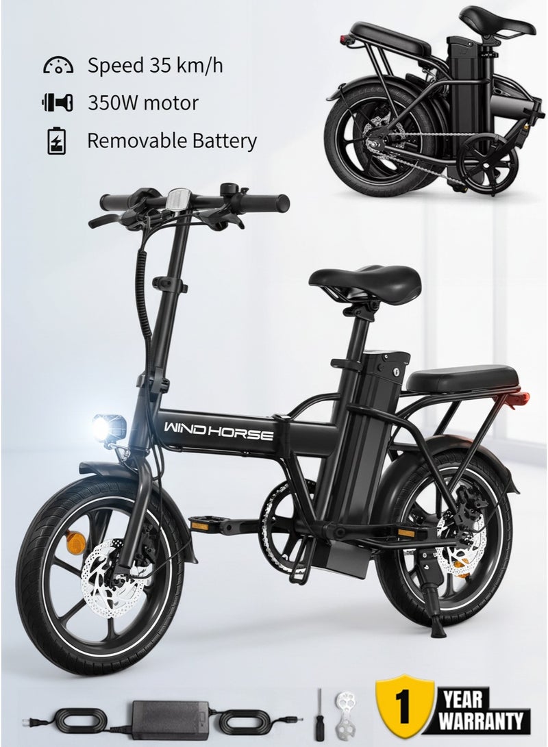 Wind Horse W2A Folding Electric Bike with 350W High Speed Motor, 36V 8AH Battery, 40 KM/H Speed, 35 KM Range, Dual Disk Brakes, Carbon Alloy Frame and 16 Inches Tires, Front Suspension Fort, Portable Electric Bike with Dual Seat - Image 1