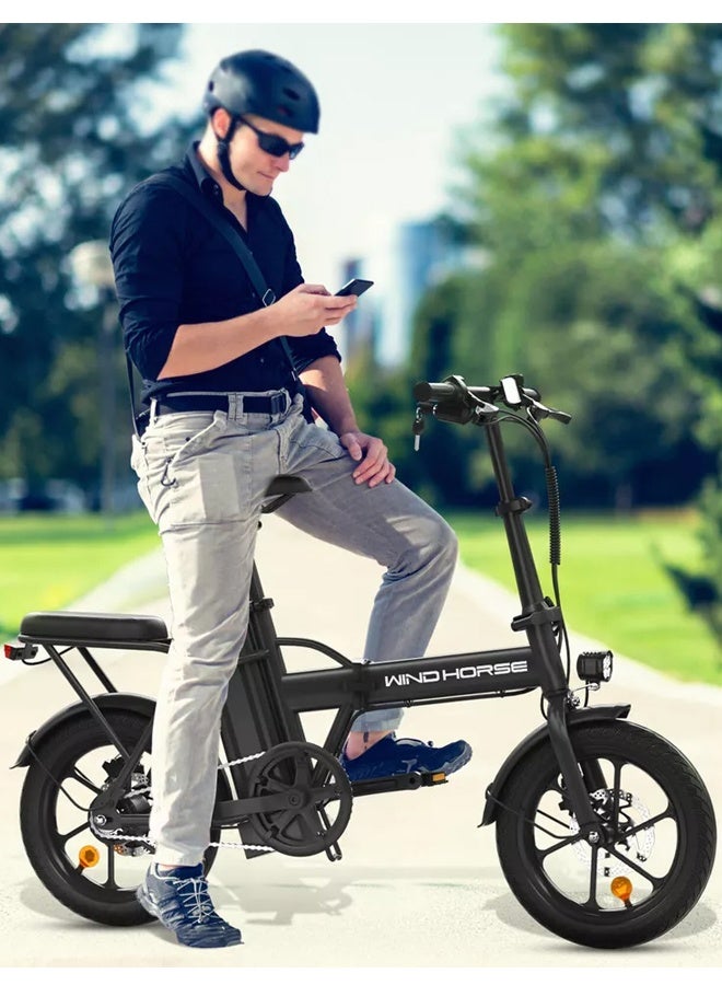 Wind Horse W2A Folding Electric Bike with 350W High Speed Motor, 36V 8AH Battery, 40 KM/H Speed, 35 KM Range, Dual Disk Brakes, Carbon Alloy Frame and 16 Inches Tires, Front Suspension Fort, Portable Electric Bike with Dual Seat - Image 3