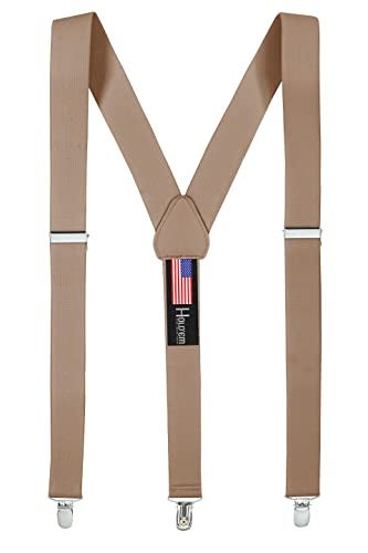 HOLD'EM HoldEm JuniorAdults Men Adjustable Elastic Solid 1 Suspenders Featuring STURDY POLISHED CLIPSTan XL - Image 1