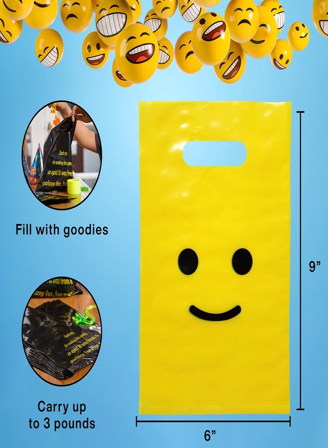 L LIFETIME Smile! Yellow Party Favors Bags Super Strong 24 Pack Loot Birthday Emoji Treat Plastic Bag, 9 x 6 inch - Birthday Gift Bag for Kids Boys and Girls - Plastic Gift Bags with Handles - Image 2