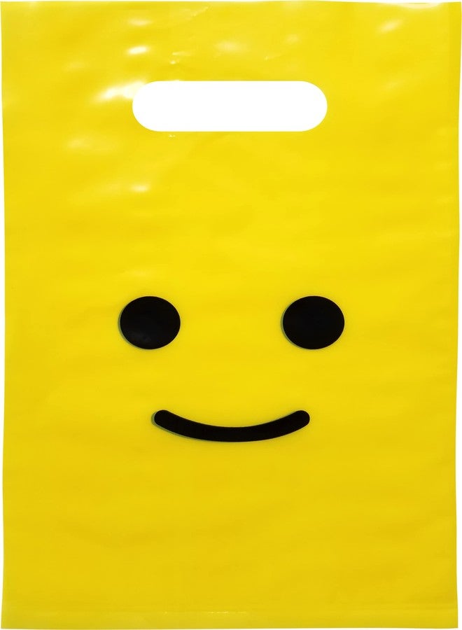 L LIFETIME Smile! Yellow Party Favors Bags Super Strong 24 Pack Loot Birthday Emoji Treat Plastic Bag, 9 x 6 inch - Birthday Gift Bag for Kids Boys and Girls - Plastic Gift Bags with Handles - Image 1