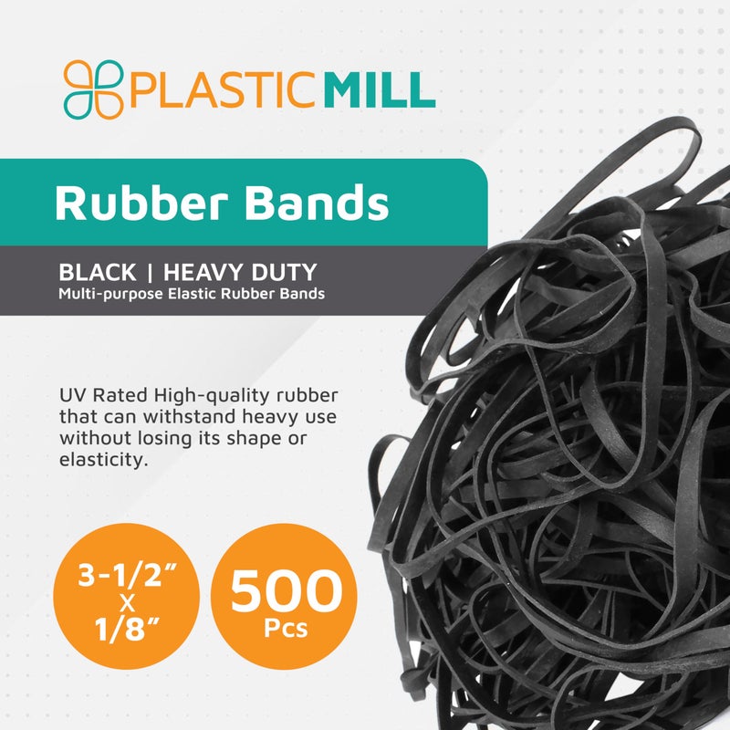 PlasticMill UV Resistant Rubber Bands Size 33 (3 1/2" x 1/8") - EPDM #33 Black Rubber Bands Office Supplies - Strong, Elastic Bands for Crafts, Cash, File Folders (500-Pack) - Image 2