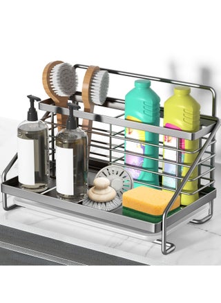 Kitchen Sink Caddy Organizer, Stainless Steel with Two Baskets, Rustproof Non-Slip Sponge Holder with Removable Drain Tray for Sponge, Soap, Scrubber, Dishcloth, Dish Brush, Silver - pzsku/Z39696AB2AB07473650D3Z/45/_/1722480641/b617f4bb-f460-48ba-b85c-a24abbf6e8e7