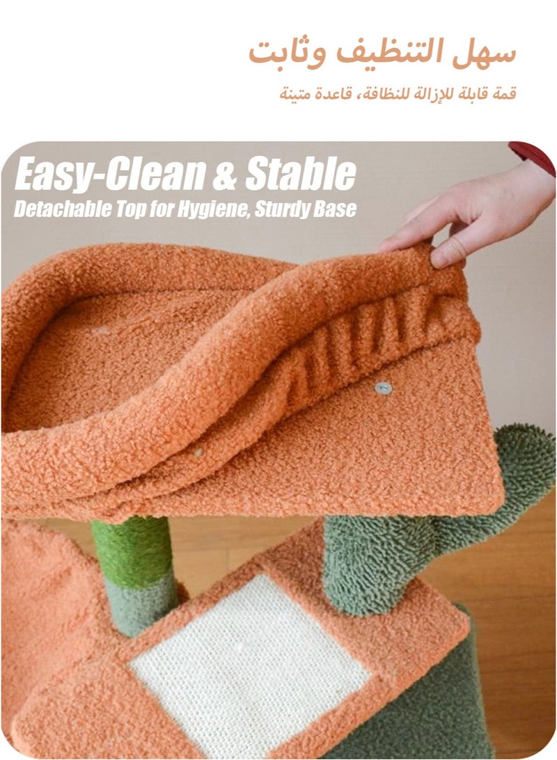 شجرة تسلق قطط صبار الفصول الأربعة وأعمدة خدش قطط من السيزال | تصميم صبار مبتكر مع ثلاثة أعشاش | منصة مراقبة قابلة للفصل | تركيب سهل للقطط والقطط الصغيرة في المنازل السعودية - Image 4