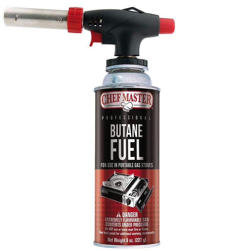 Chef Master Butane Torch Lighter Refillable Kitchen Torch Cooking Torch Adjustable Flame for Creme Brulee Desserts BBQ Crafts Soldering Indoor  Outdoor Use  Butane Not Included Model 90022