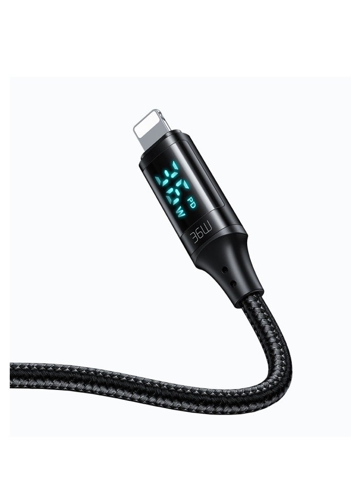 Mcdodo Digital HD Type-C to Lightning Cable CA-103 1.2m, 36W 3A PD Fast Charging, Real-Time Digital Power Monitor, Robust Aluminum Alloy and Nylon Braided Design, USB 2.0 Data Transfer, Stable and Secure Performance - Black - Image 3