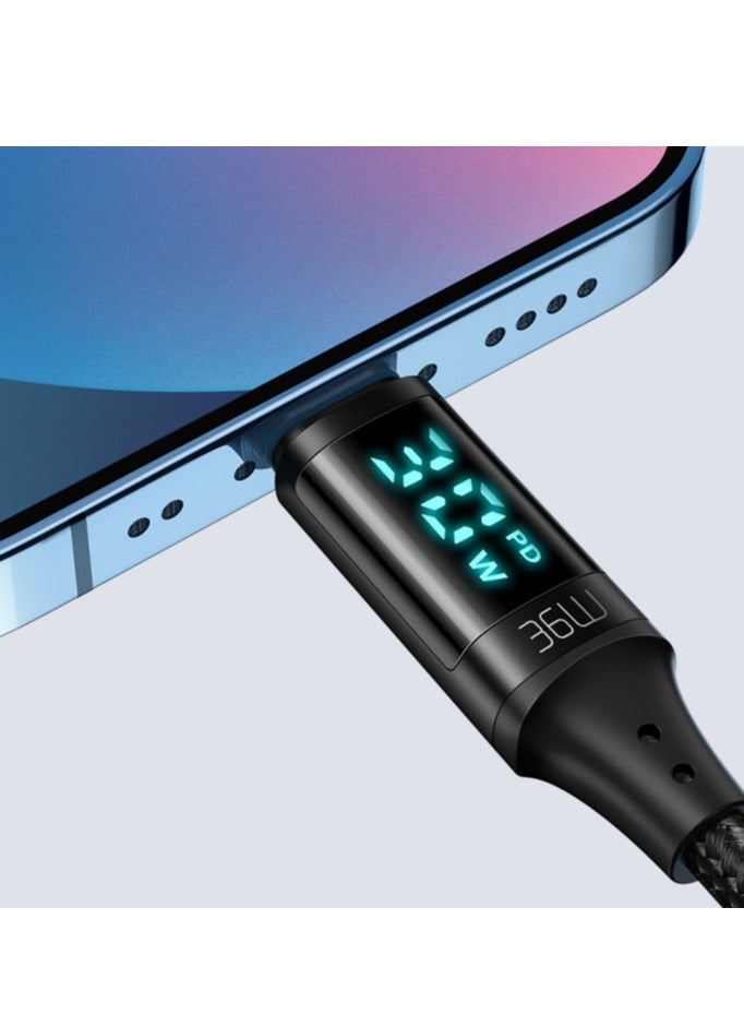 Mcdodo Digital HD Type-C to Lightning Cable CA-103 1.2m, 36W 3A PD Fast Charging, Real-Time Digital Power Monitor, Robust Aluminum Alloy and Nylon Braided Design, USB 2.0 Data Transfer, Stable and Secure Performance - Black - Image 4