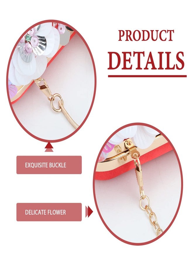 Lanpet Women Clutches Flower Evening Handbag Chain Strap Shoulder Bag, Red, 7.87" L x 2.76" T x 4.53" H - Image 5