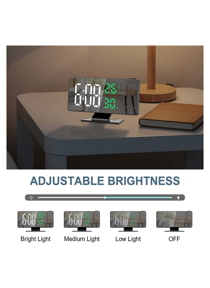 180° Rotation Projection Digital Alarm Clock Temperature Humidity Night Mode Snooze Table Clock 12/24H USB Projector LED Clock