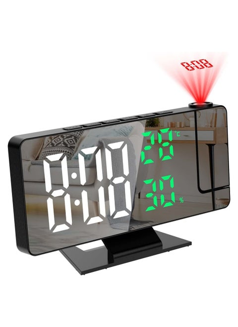 180° Rotation Projection Digital Alarm Clock Temperature Humidity Night Mode Snooze Table Clock 12/24H USB Projector LED Clock