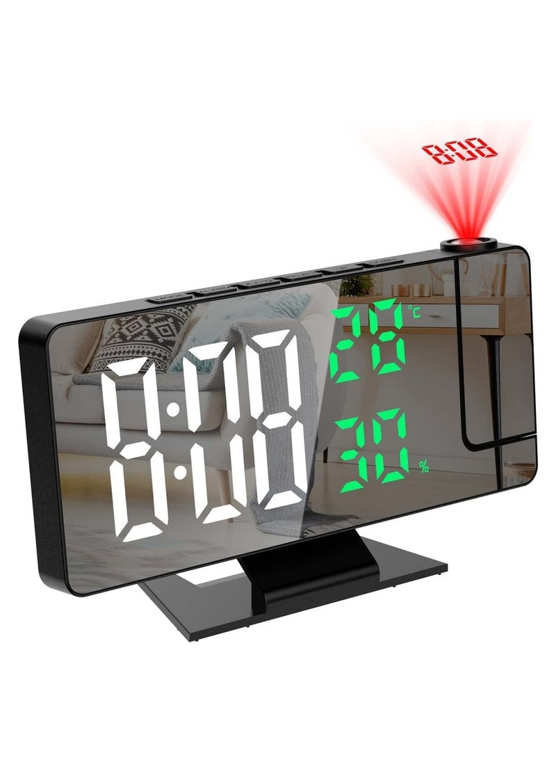 180° Rotation Projection Digital Alarm Clock Temperature Humidity Night Mode Snooze Table Clock 12/24H USB Projector LED Clock