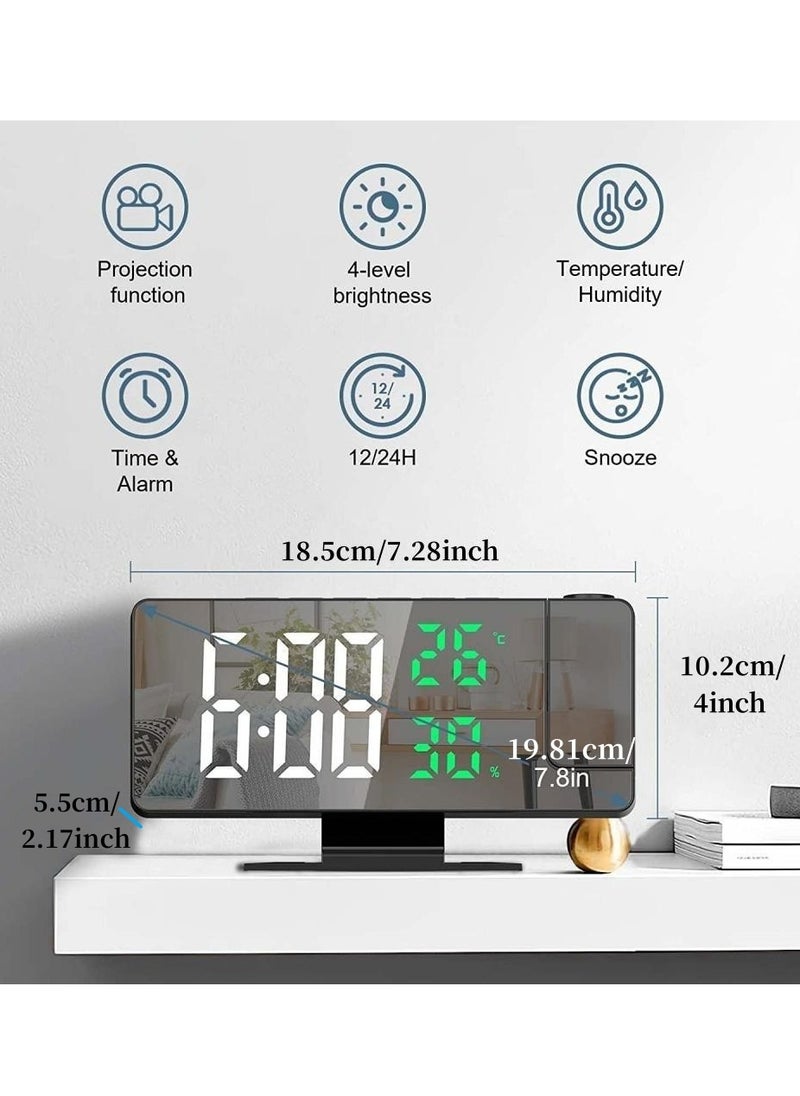 180° Rotation Projection Digital Alarm Clock Temperature Humidity Night Mode Snooze Table Clock 12/24H USB Projector LED Clock