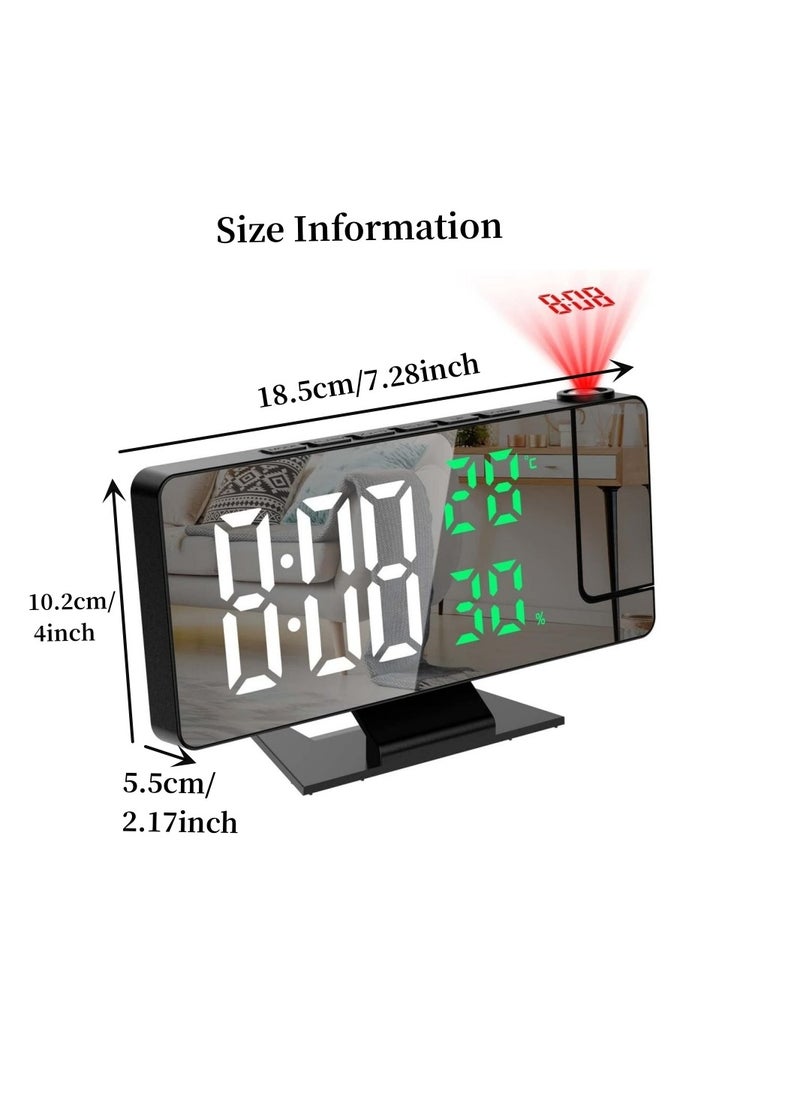 180° Rotation Projection Digital Alarm Clock Temperature Humidity Night Mode Snooze Table Clock 12/24H USB Projector LED Clock