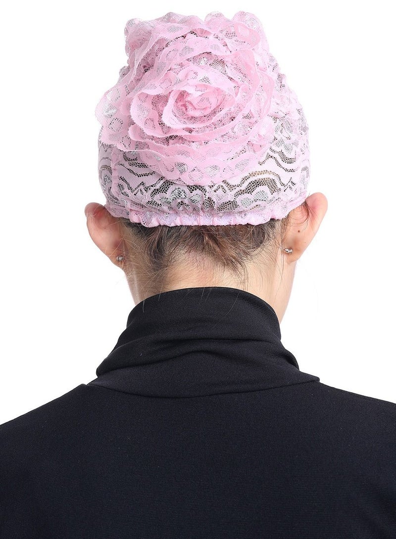 Loquat Women's Shiny Lace Hijab Inner Cap Pink  - Image 2