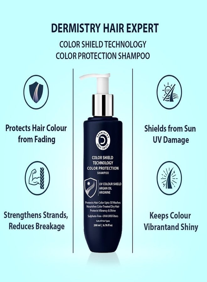 Dermistry Color Shield Technology Sulphate-Free Shampoo for Colour Protection for Coloured & Chemically Treated Hair with Argan Oil Arginine Suits Dry Frizzy All Hair Types Men & Women 200 ml - Image 3