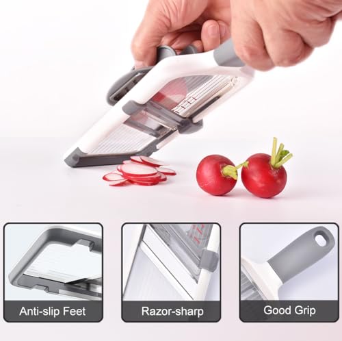 NACOLUS Mandoline Slicer for Kitchen, Adjustable Vegetable Slicer with Food Holder,Handheld Potato Slicer, Simple&Handy veggie slicer vegetable cutter - Image 4