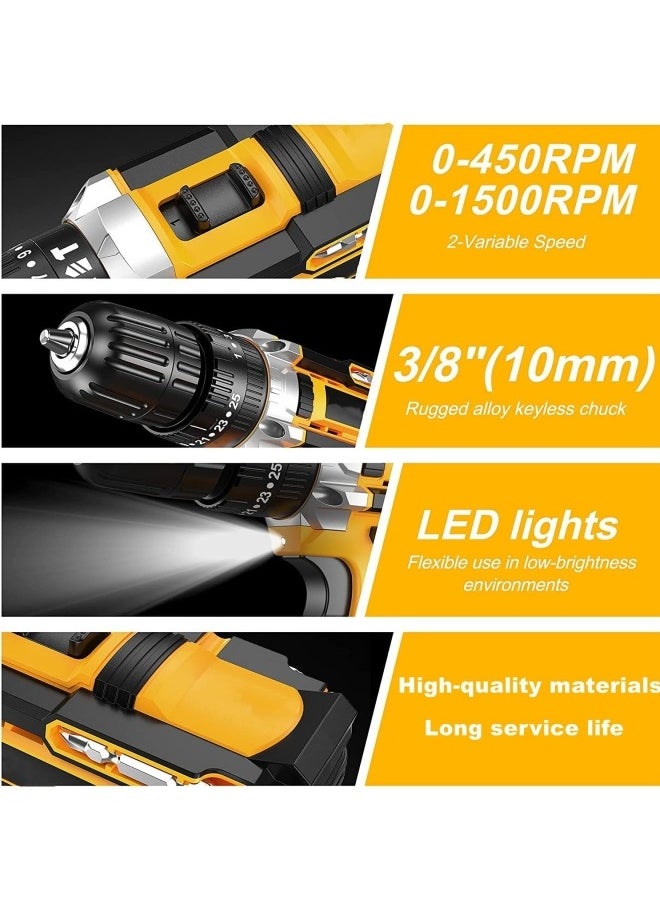 ALongDeng 48V Cordless Drill Set Power Drill Kit with 2 Pcs Battery 25 Position 2 Variable Speed 3/8'' Keyless Chuck Fast Charger and 24 Pcs Accessories with Case  - Image 2