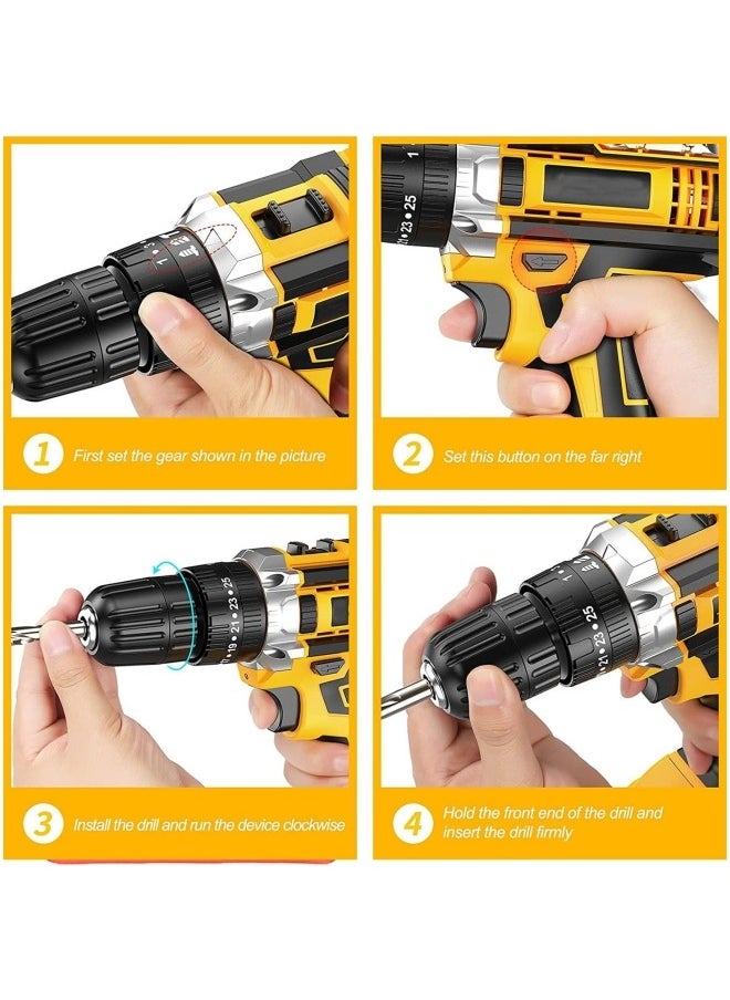 ALongDeng 48V Cordless Drill Set Power Drill Kit with 2 Pcs Battery 25 Position 2 Variable Speed 3/8'' Keyless Chuck Fast Charger and 24 Pcs Accessories with Case  - Image 5