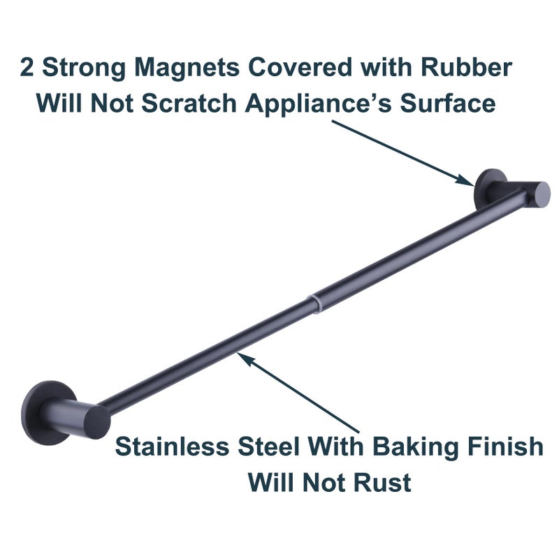 JAZBREY 10-18 inches Adjustable Magnetic Towel Bar for Refrigerator, Magnetic Rod for Chart Whiteboard, Magnet Towel Holder Towel Hook Hanger for Kitchen Dishwasher, Laundry Washer, Black, Pack of 1 - Image 5