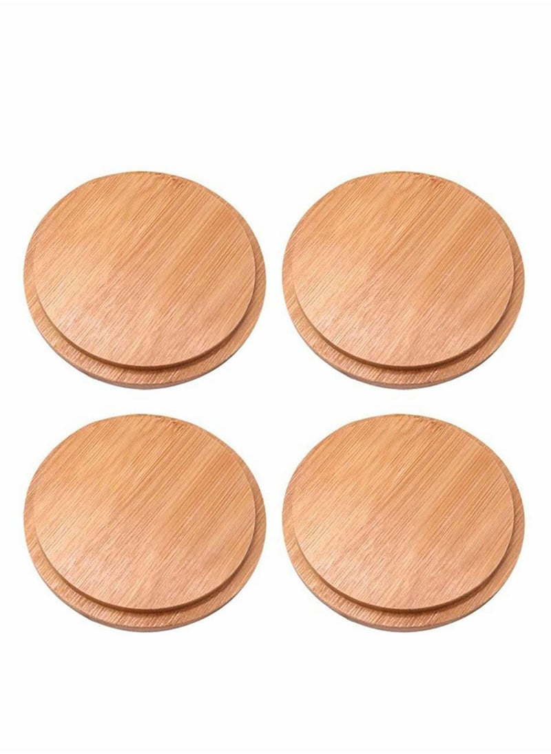 Y&D - Bamboo Cup Cover, Wooden Lid Tea Glass Cover Coffee Mug Drink Set for Home Office Store (4 Pcs) - Image 1