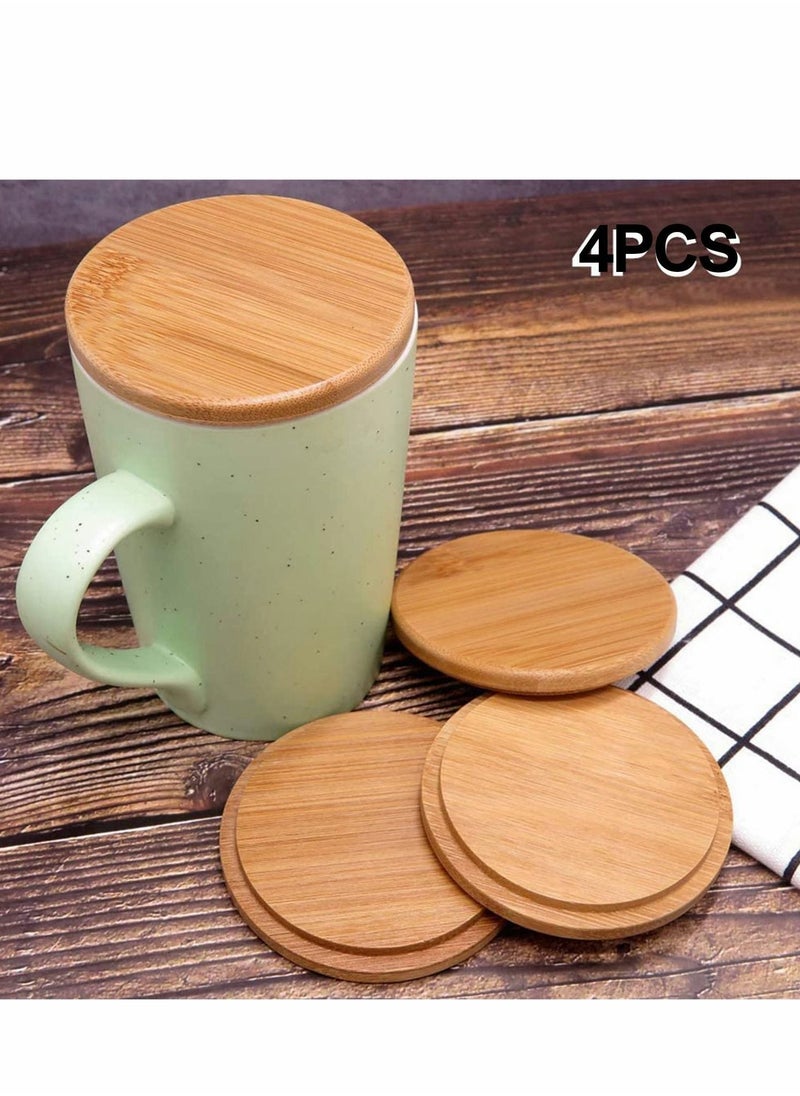 Y&D - Bamboo Cup Cover, Wooden Lid Tea Glass Cover Coffee Mug Drink Set for Home Office Store (4 Pcs) - Image 1
