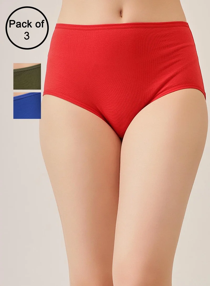 كلوفيا Pack of 3 High Waist Hipster Panties - Cotton