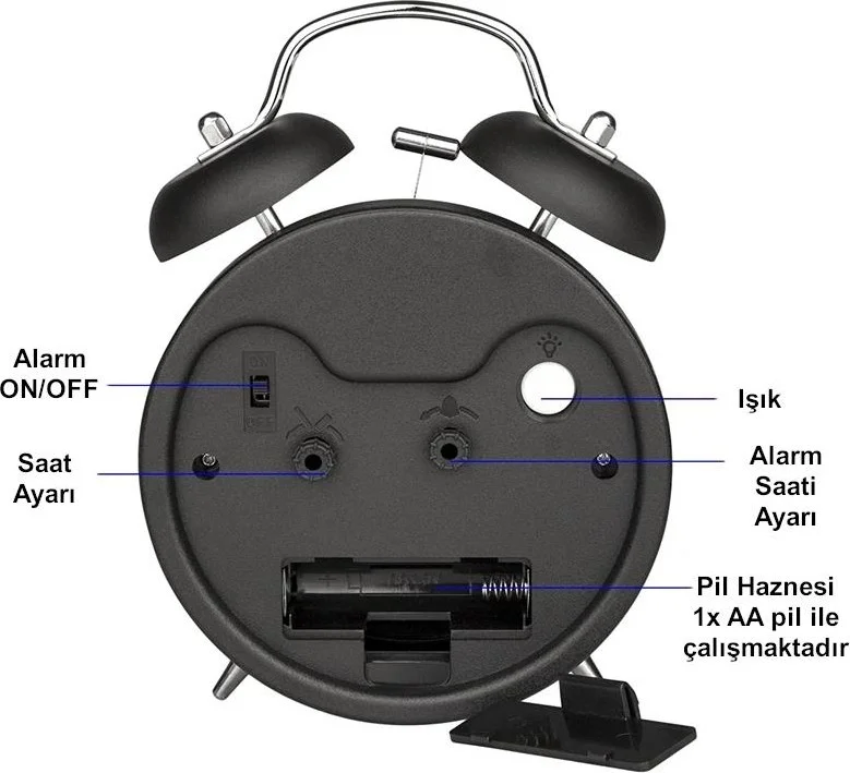 Valkyrie Silent Flows 16CM Alarm Table Alarm Clock with Seconds Loud Ringtone Large Size Black