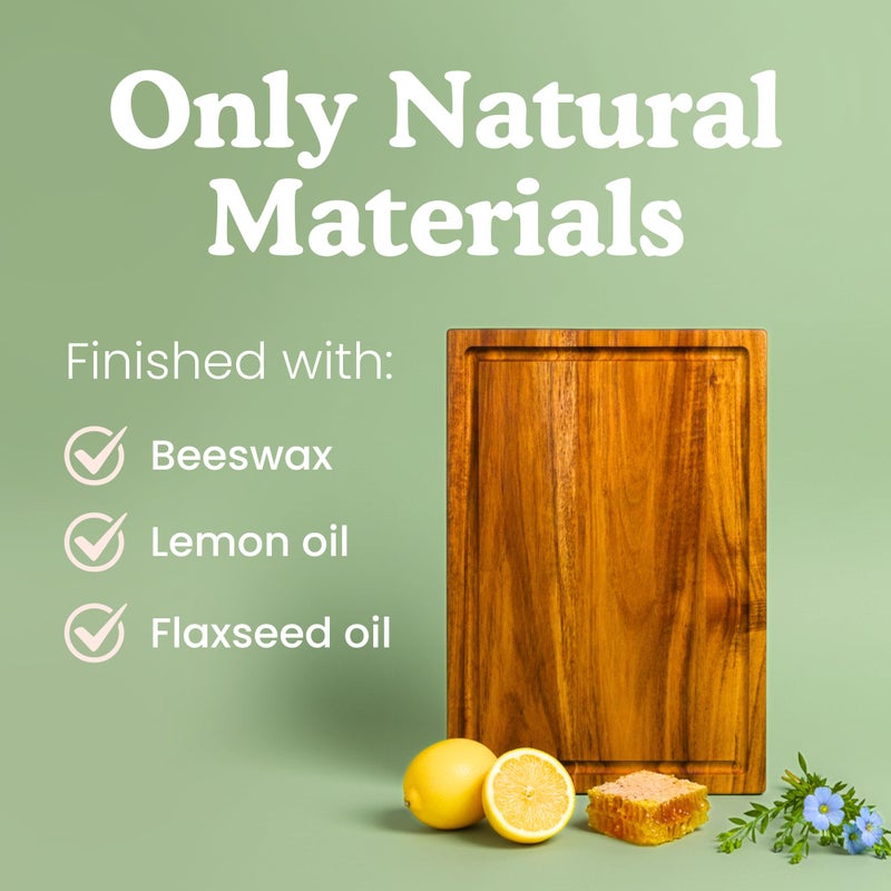 Ziruma Non Toxic Wood Cutting Board - Conditioned with Natural Beeswax Flaxseed & Lemon Oil - Free of Mineral Oil - Made of FSC Certified Acacia Wood - 16" x 11" Thick Cutting Board by Ziruma - Image 3